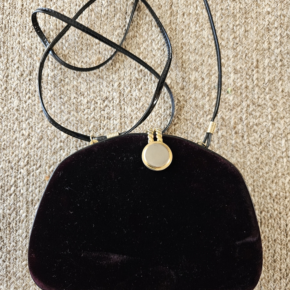 Women's Black Velvet Crossbody Bag with Gold Accent